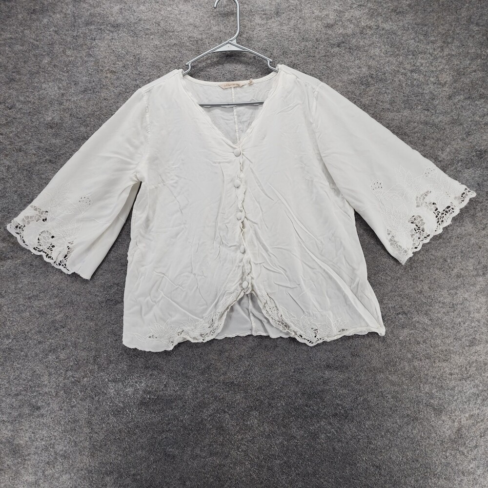 Soft Surroundings Shirt Womens XS White Cropped Button Up V Neck